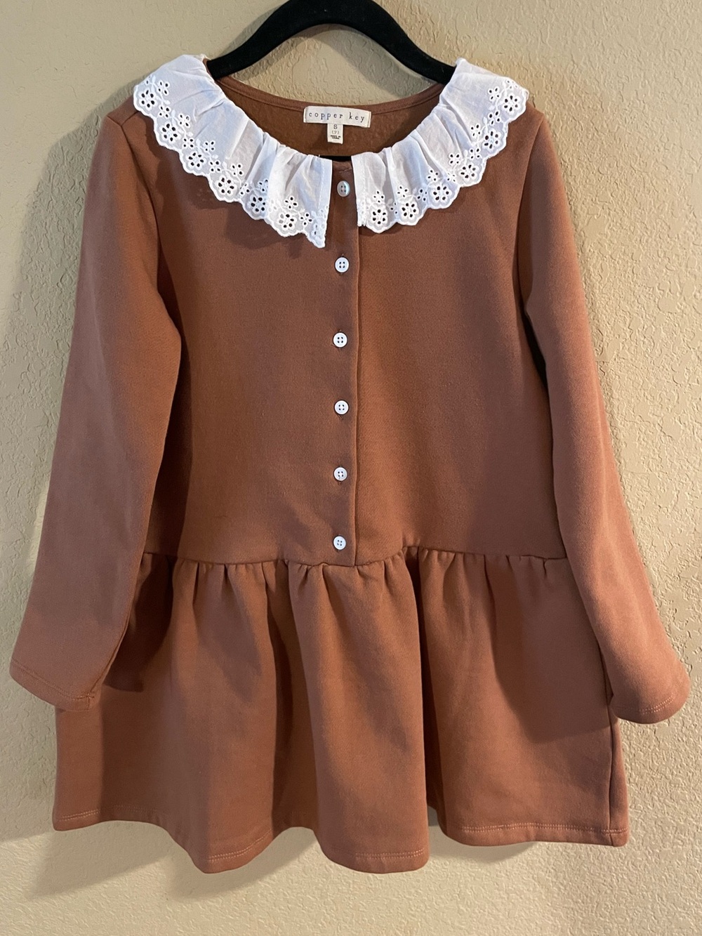 Copper Key Girls Rust Brown Eyelet Collar Sweatshirt Dress Size 7